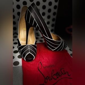 Black and white Christian Louis Vuitton stilettos